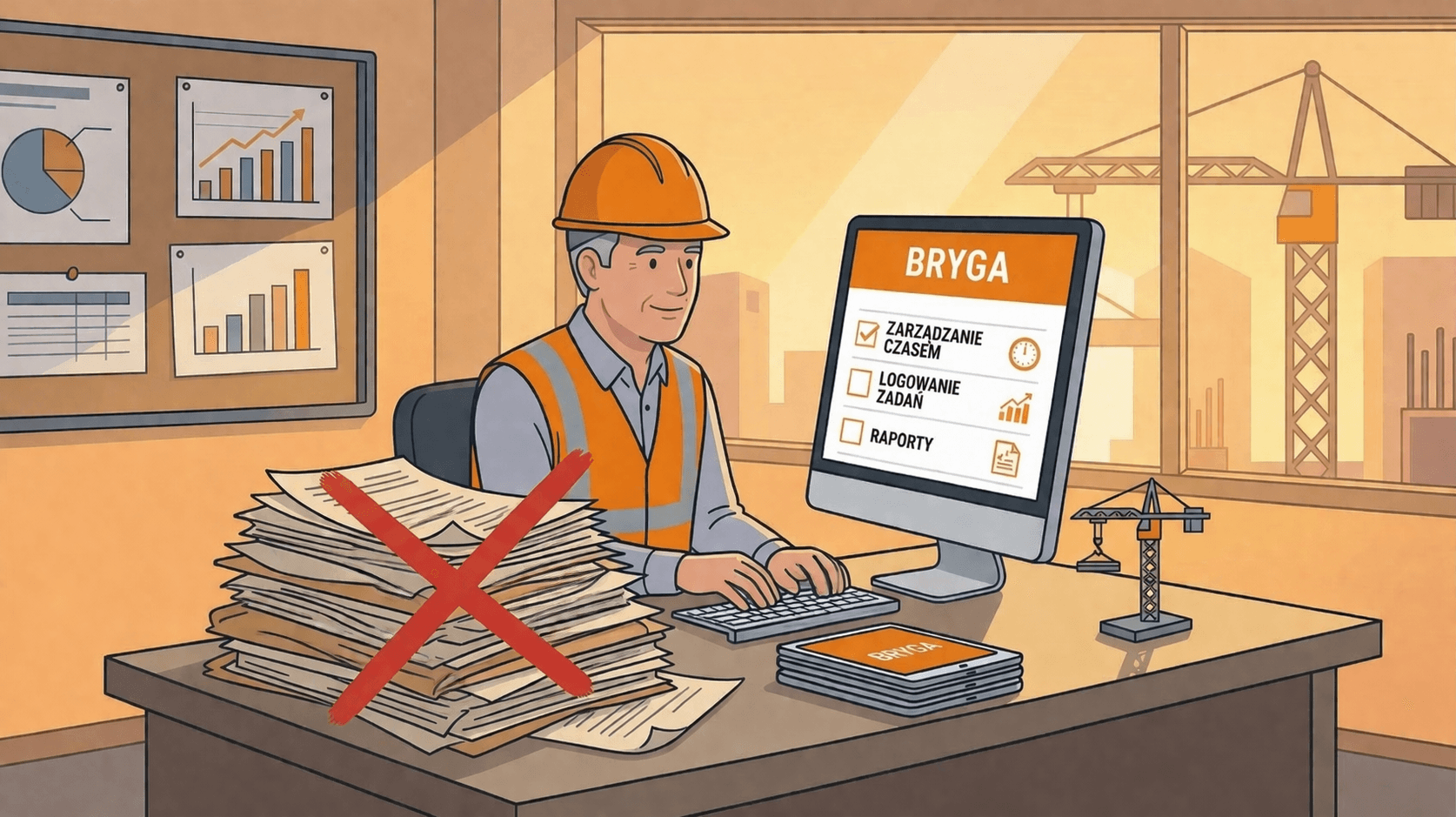 Biuro z widokiem na plac budowy